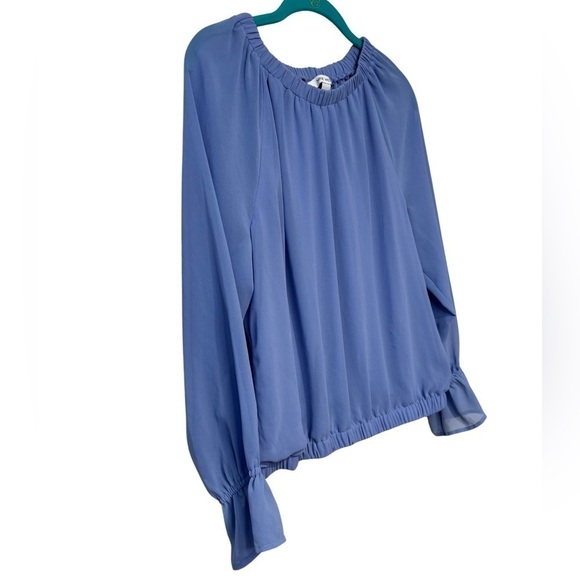 NINE WEST Blue Blouse with Chiffon Ruffle Sleeve and Elastic Waist Line Size L - Picture 7 of 15